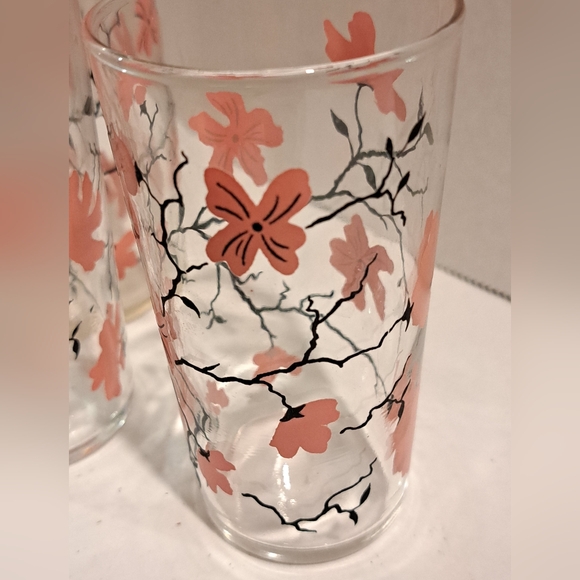 Set of 3 Vintage Federal Glass 4oz Juice Glasses Dogwood Pink and Black. - Picture 5 of 6